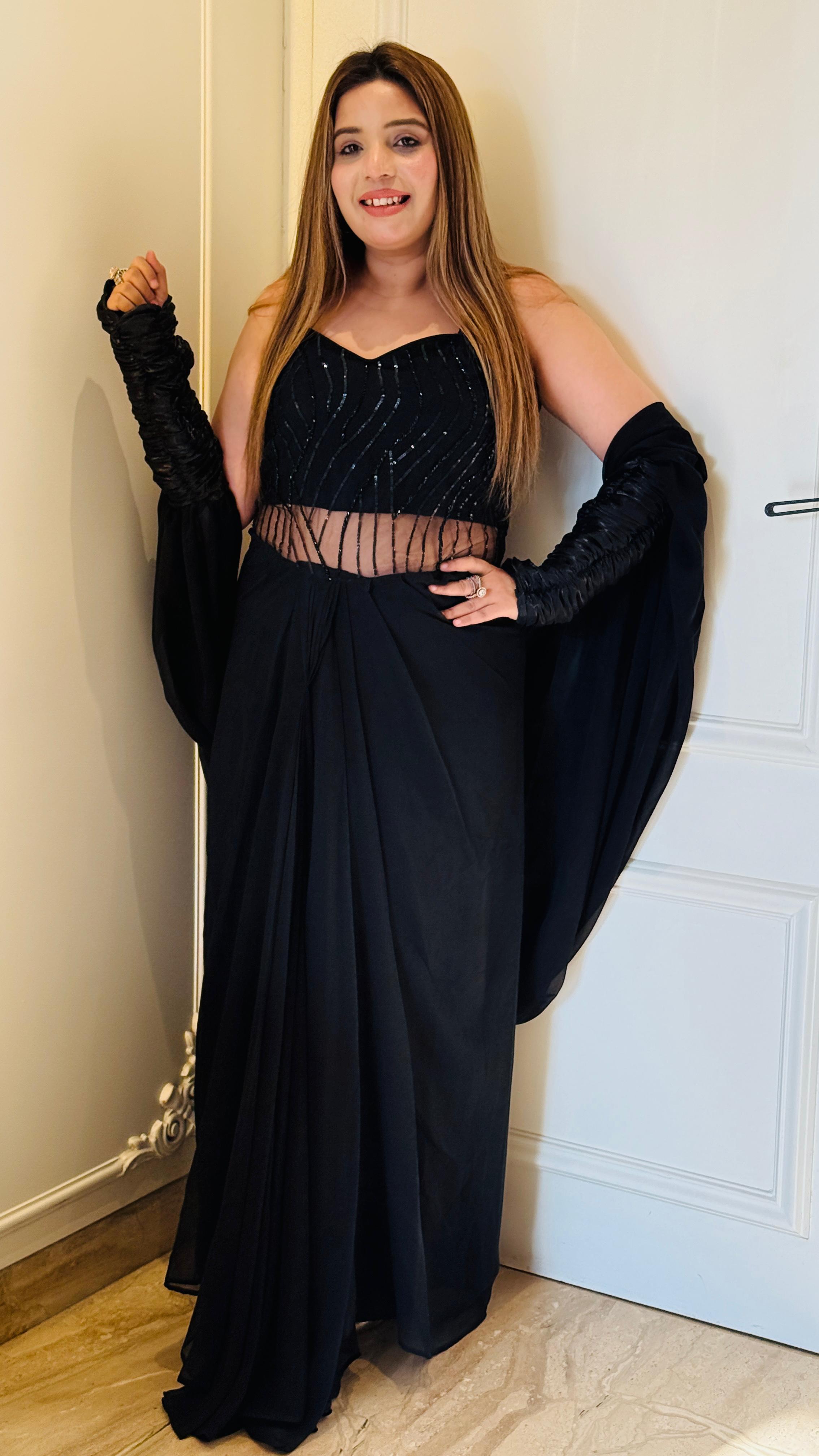 Black Ethereal Drape Saree Gown
